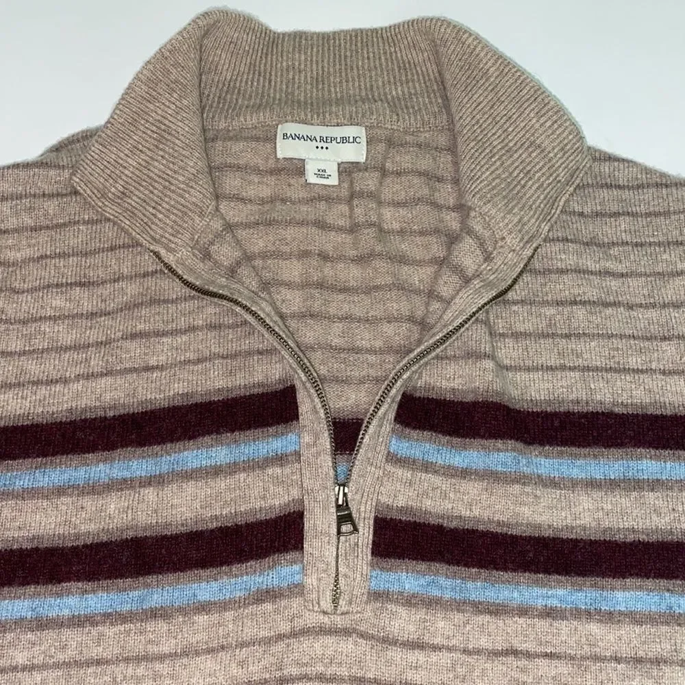 Banana Republic sweater Half Zip 100% Lamb's wool  Beige XXL C14‎